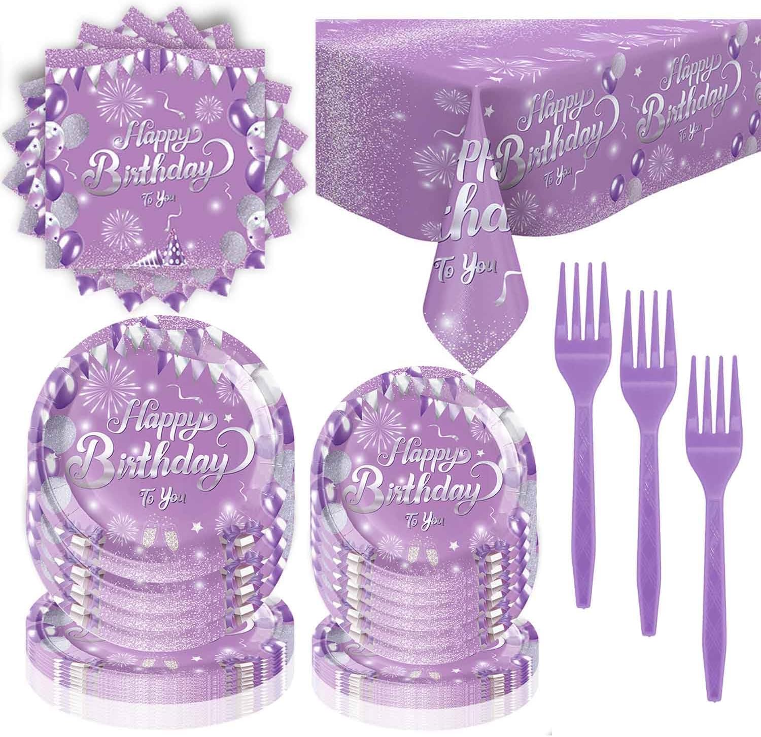 Purple Birthday Decorations Party Tableware Set 81Pcs