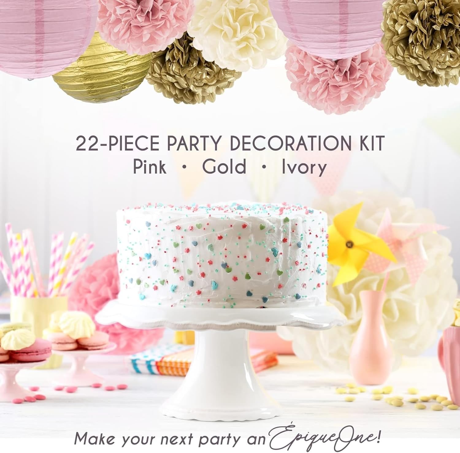 EpiqueOne 22 Piece Tissue Paper Pom Poms Party Set