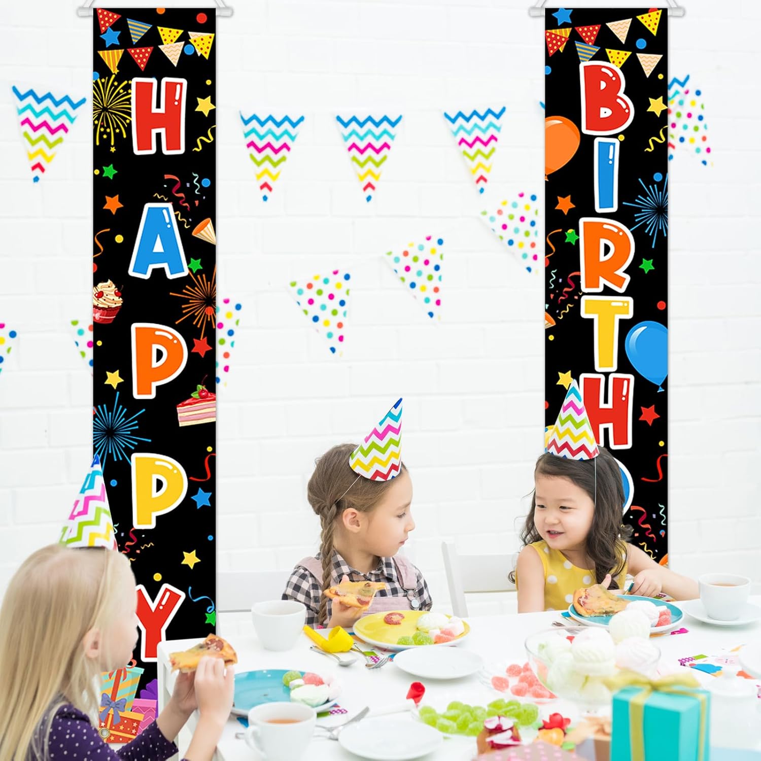 Avezano Happy Birthday Banner 2 Pcs Kids Party Decor