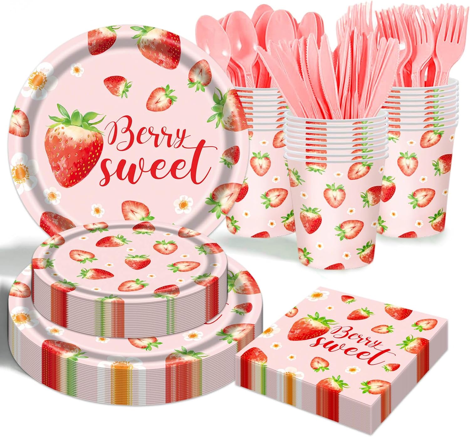 Strawberry Themed Tableware Set - 175 Pieces Baby Shower Party Supplies