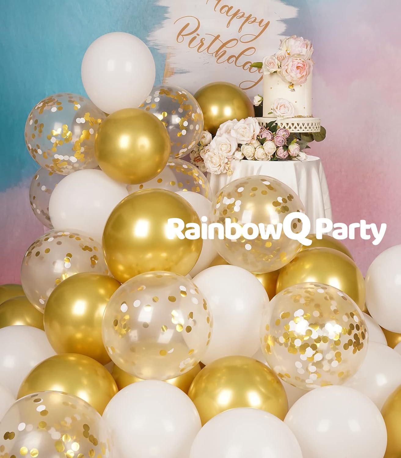 Metallic Gold and White Balloons Set 12 Inch 68PCS
