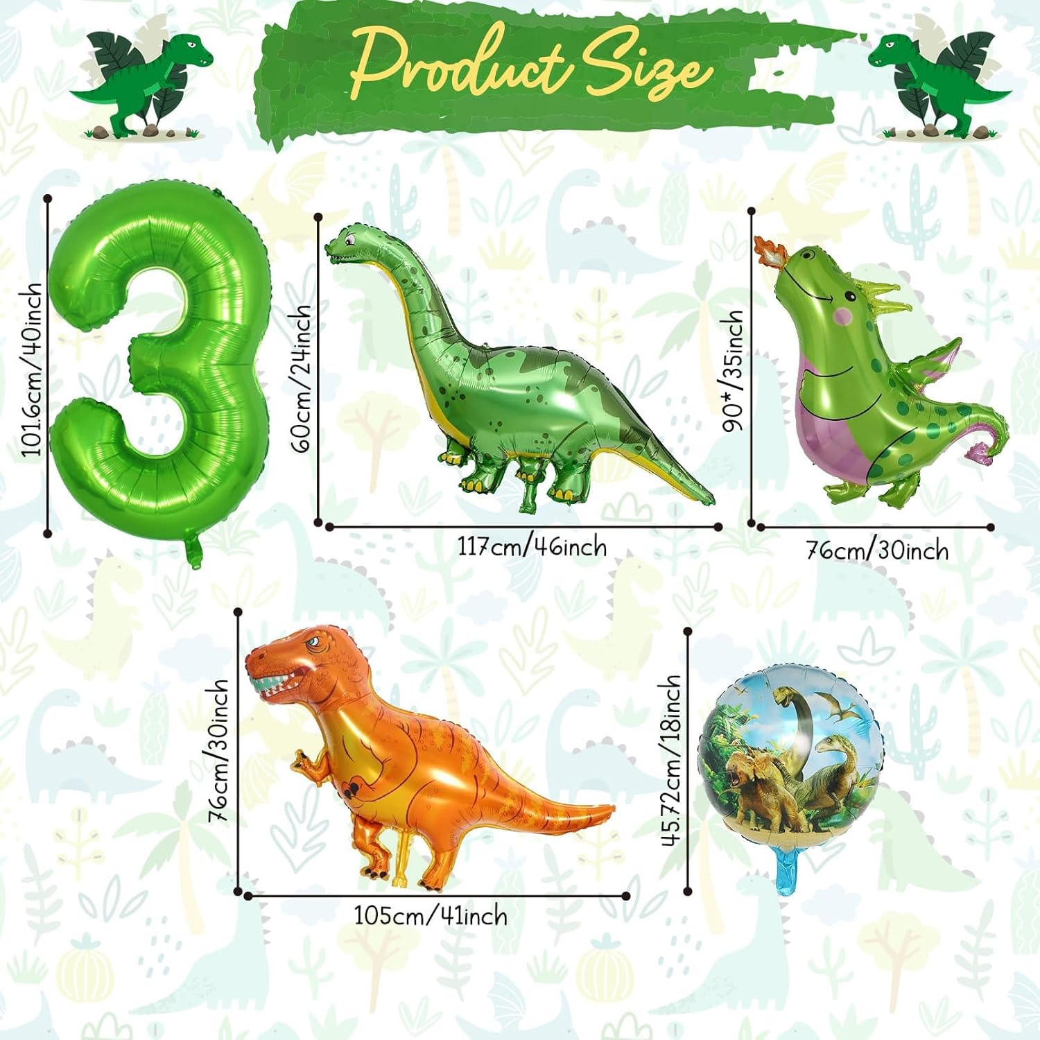 Dinosaur 3rd Birthday Decorations With 40 Inch Balloons