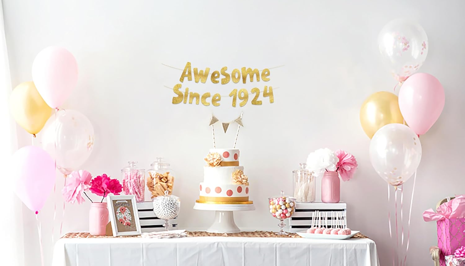 Awesome Since 1924 Gold Glitter Banner 101st Birthday Decor