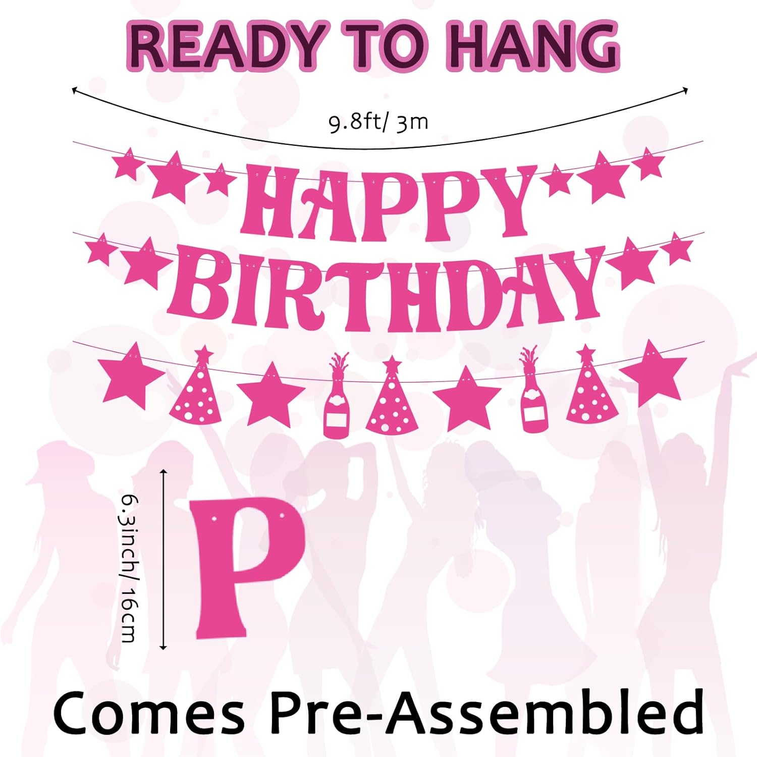 GOGOBAY Hot Pink Birthday Decorations 7PCS Set
