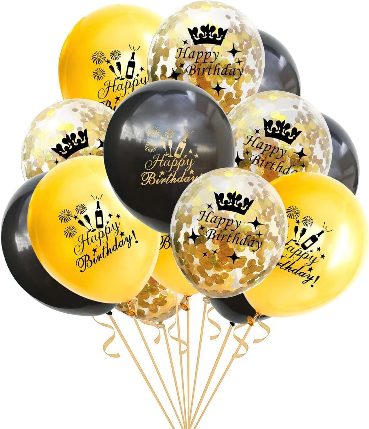 Happy Birthday Balloons Latex Black Gold Decorations