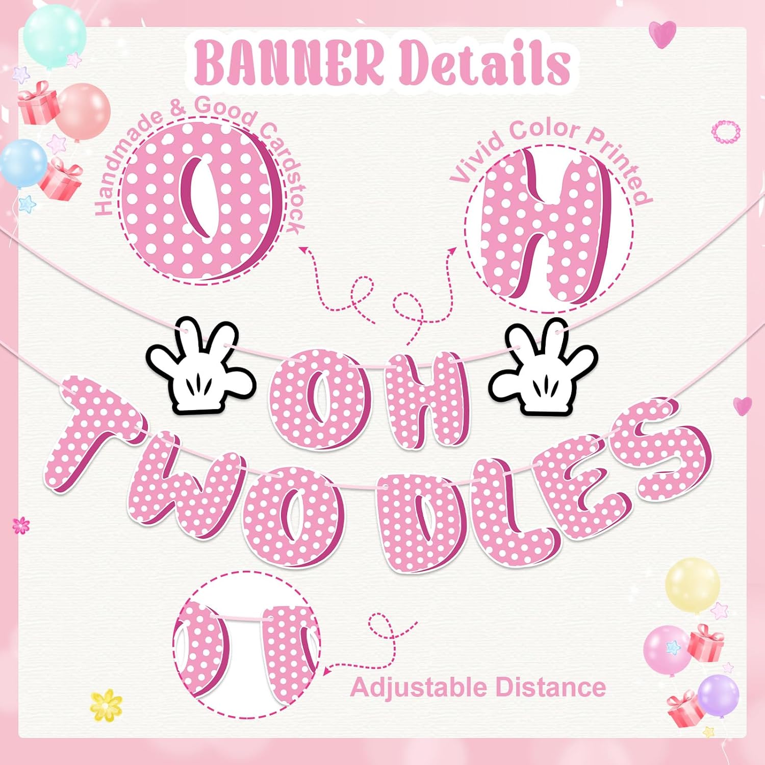 Pink Mouse Oh Twodles Birthday Banner Decorations