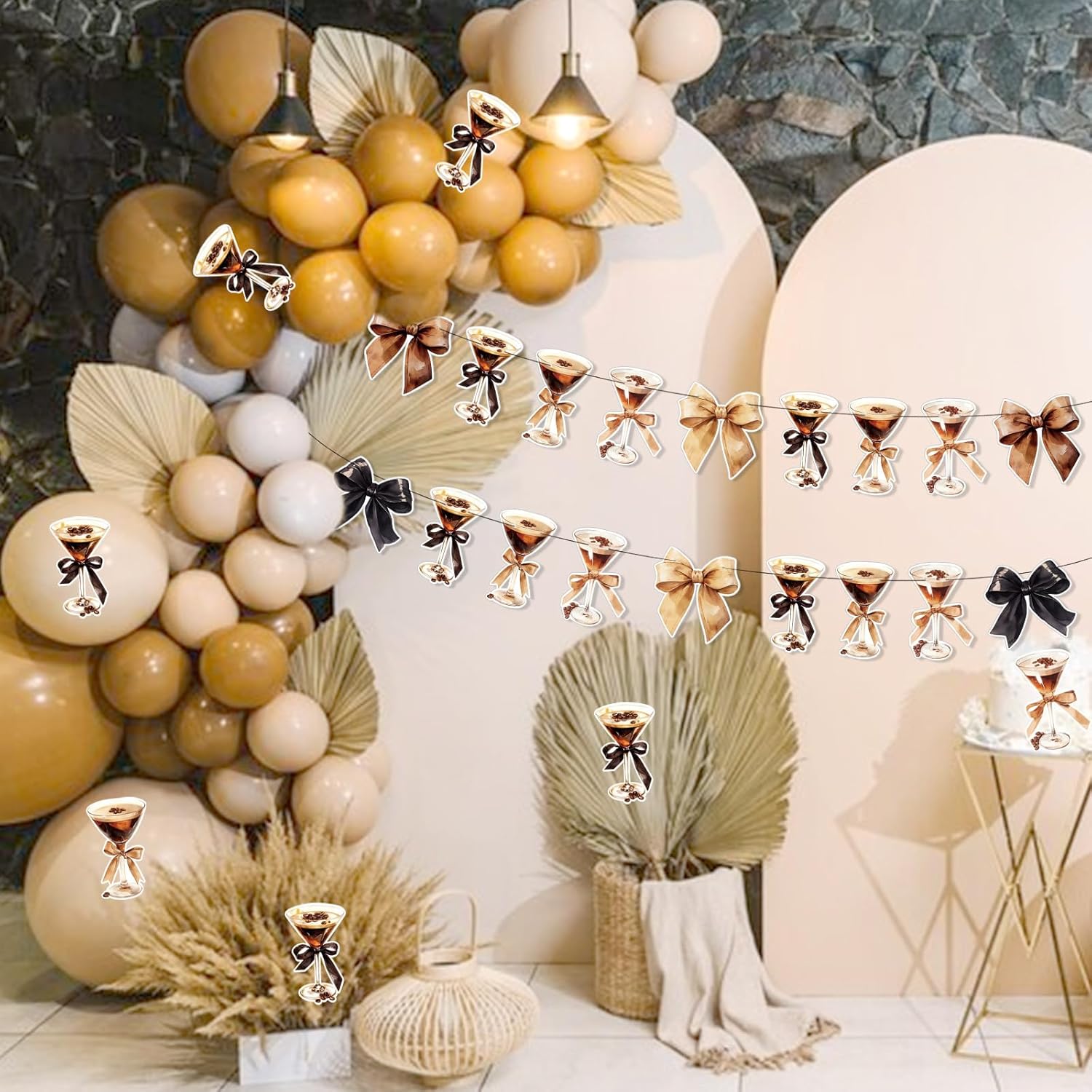 4pcs Bow Martini Party Banner Garland for Espresso Cocktail Theme