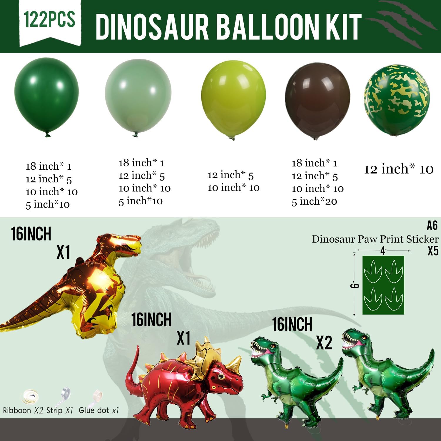 Dinosaur Balloon Arch Garland Kit 117 Pcs