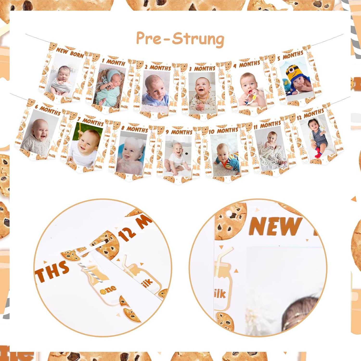 Sursurprise 1st Birthday Cookie and Milk Photo Banner for Kids
