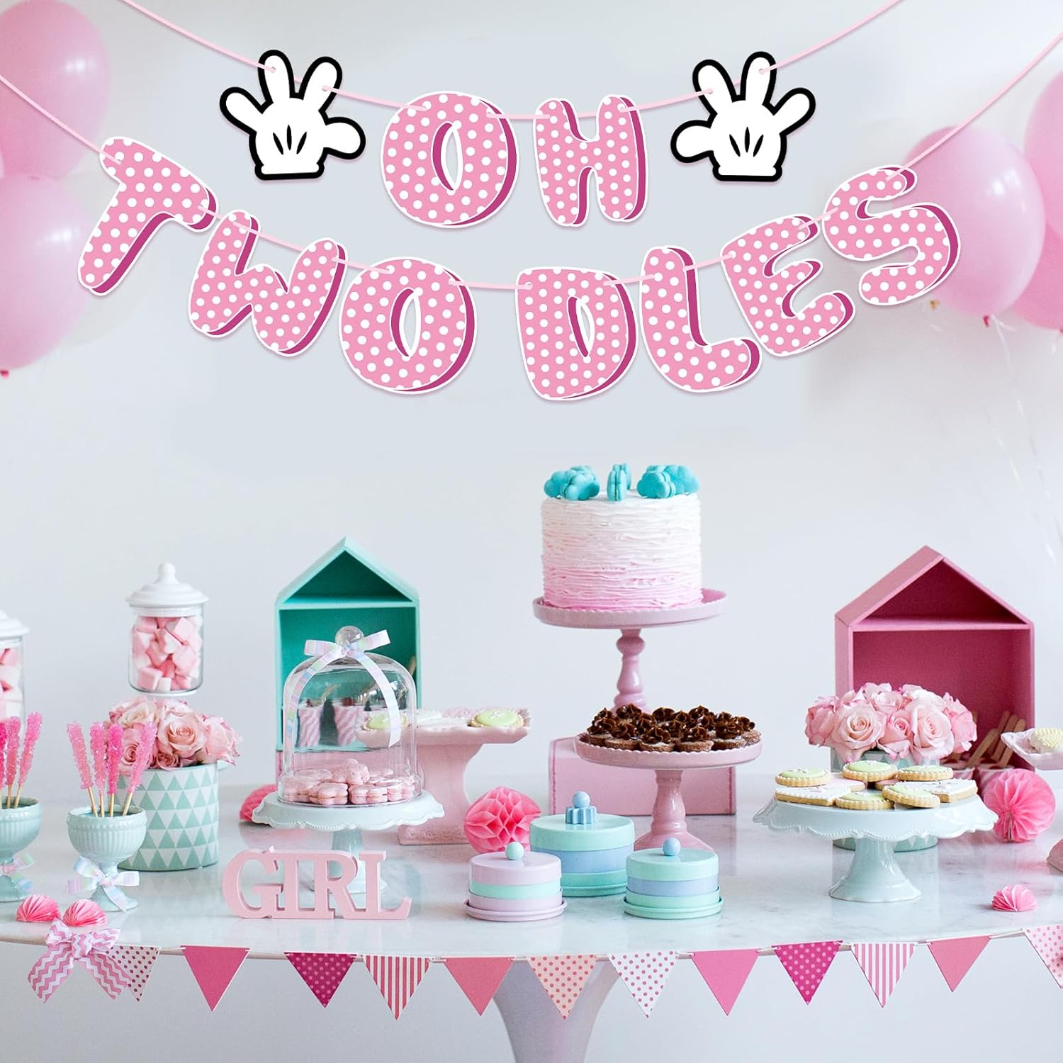 Pink Mouse Oh Twodles Birthday Banner Decorations