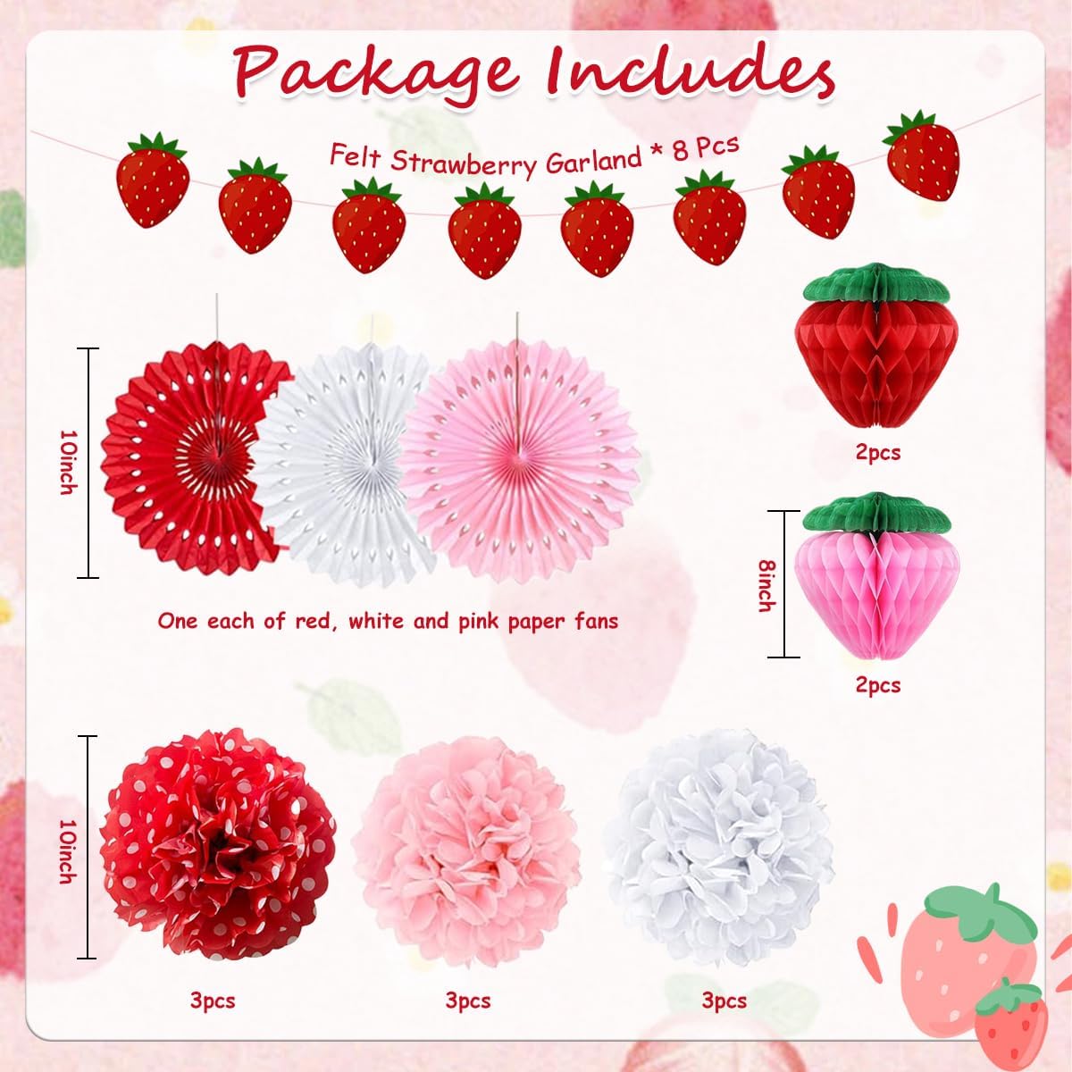 TRBSXRT 24 Pcs Strawberry Party Decorations Set
