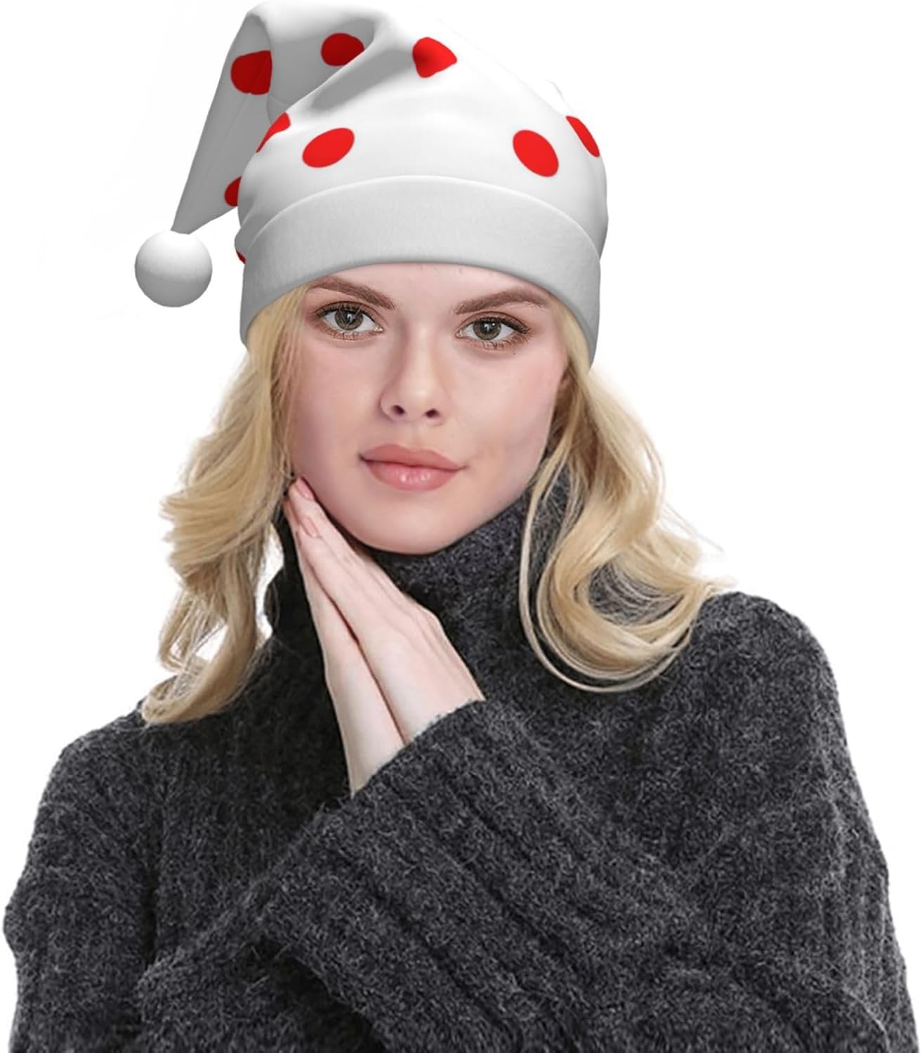 QinZheng Polka Dot Santa Hat for Women