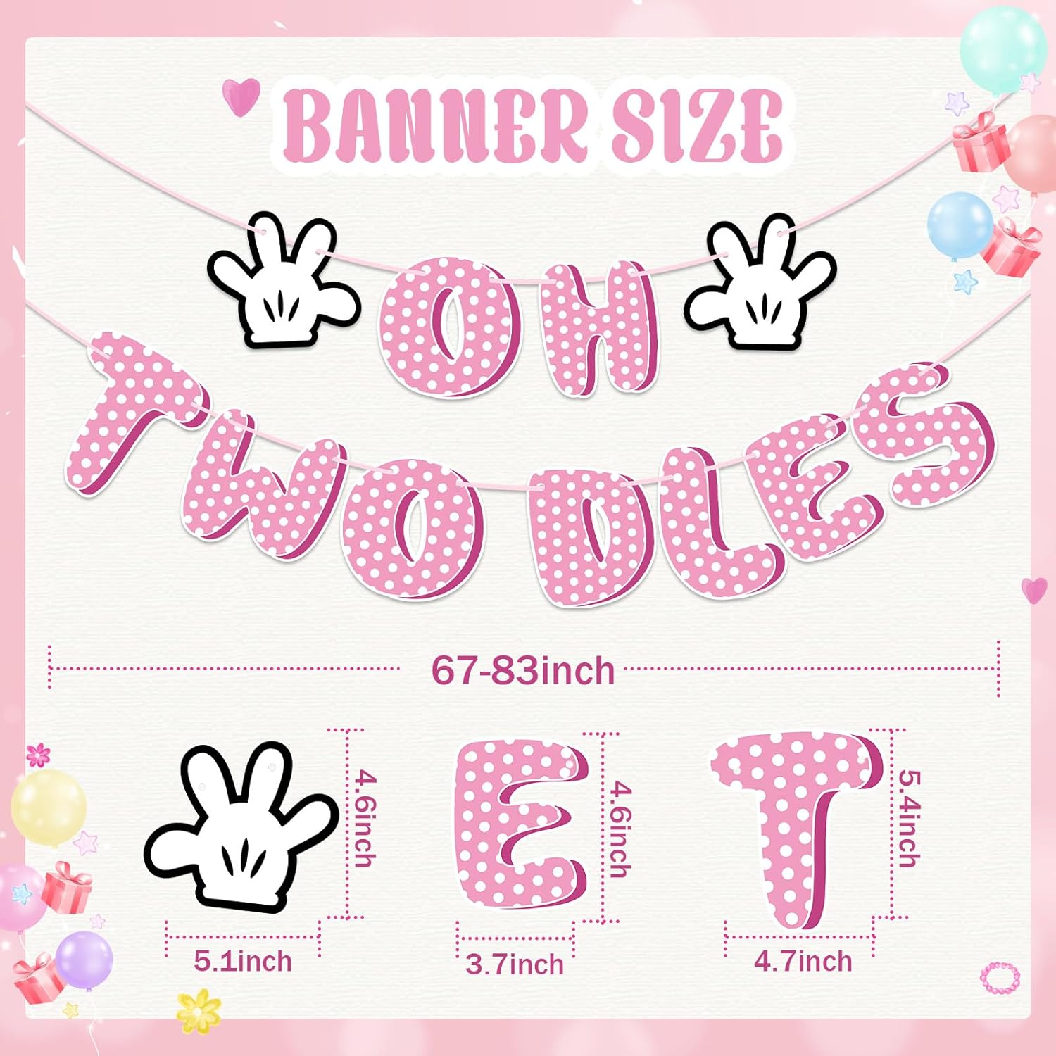 Pink Mouse Oh Twodles Birthday Banner Decorations