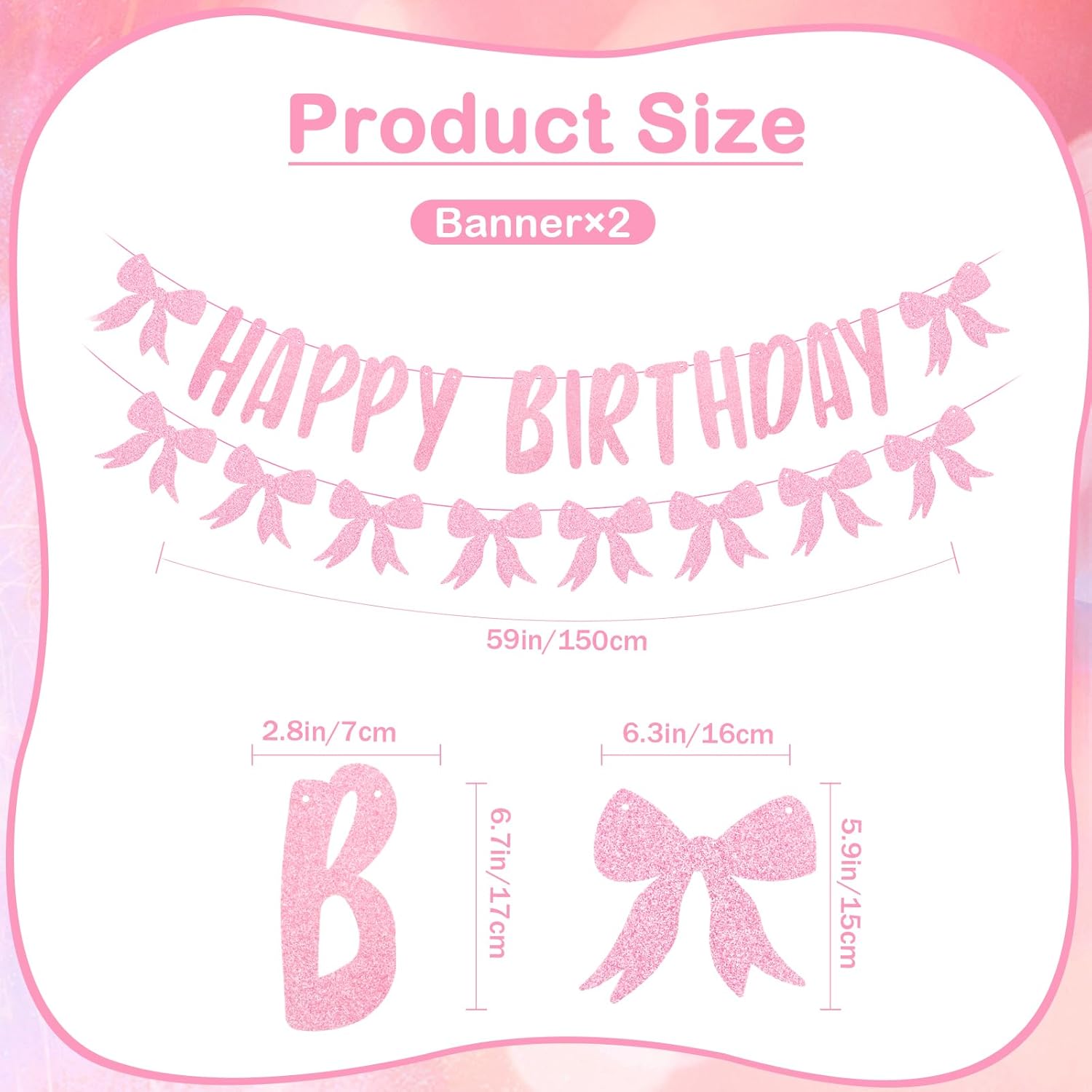 Pink Happy Birthday Bow Banner with 21 Spiral Bows