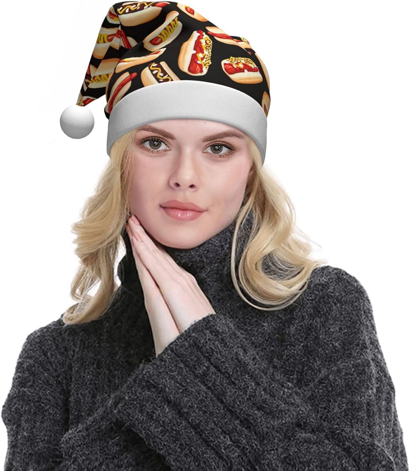 QinZheng Personalized Santa Hat with Fun Food Hot Dogs Print
