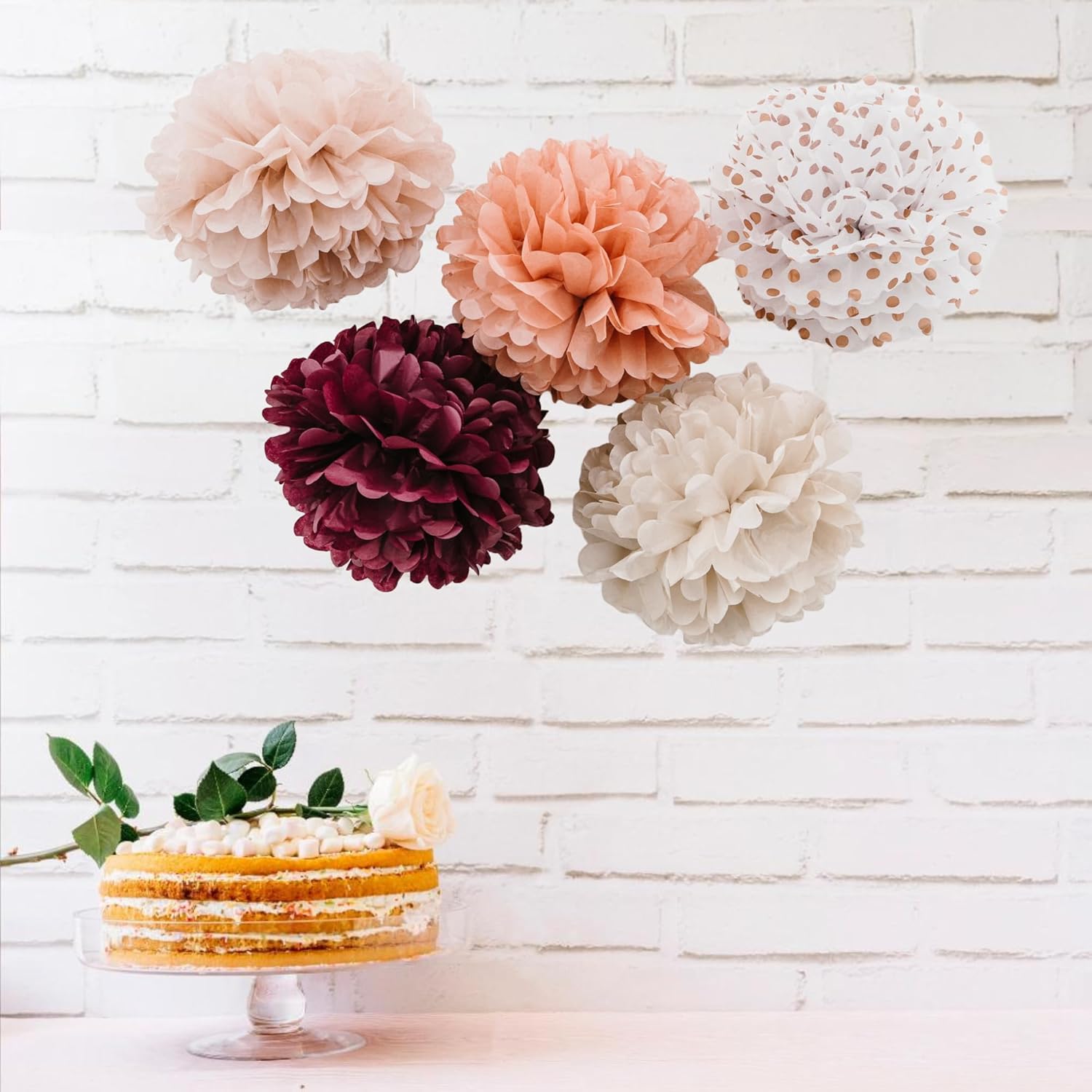 PapaKit Dusty Rose Pink Tissue Pom Poms 20 Piece Set