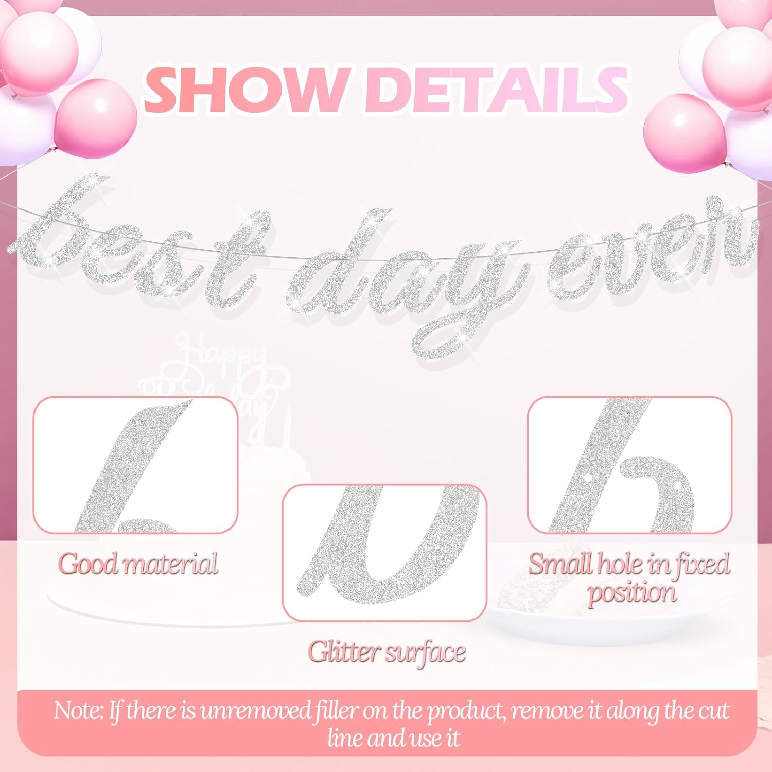 Best Day Ever Silver Glitter Hanging Banner