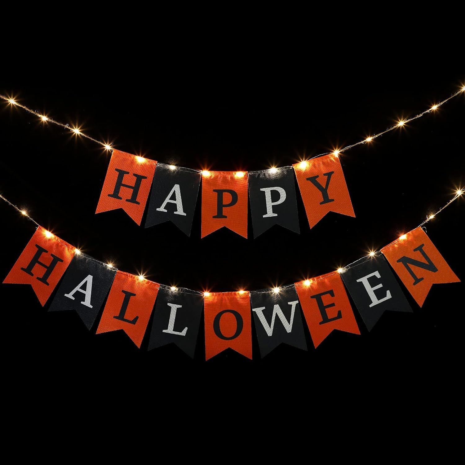 Happy Halloween Fabric Banner with String Light for Fireplace