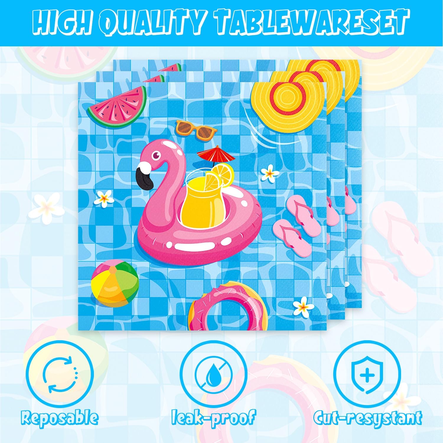 40Pcs Pool Party Decorations Summer Beach Birthday Plates Napkins Set