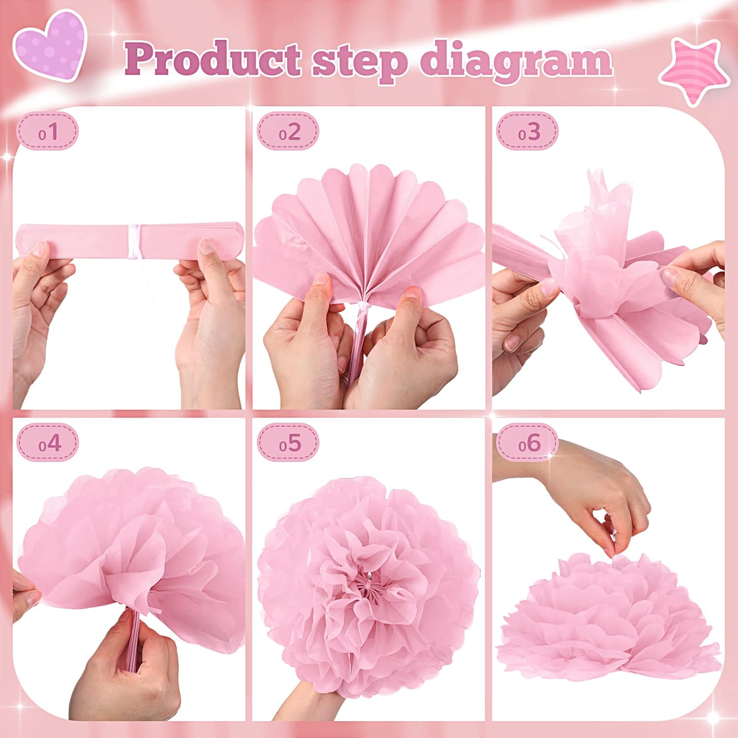 Estune 48 Pcs Tissue Paper Pom Poms Decorations