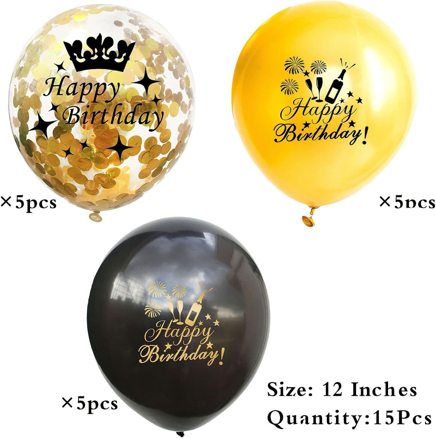 Happy Birthday Balloons Latex Black Gold Decorations