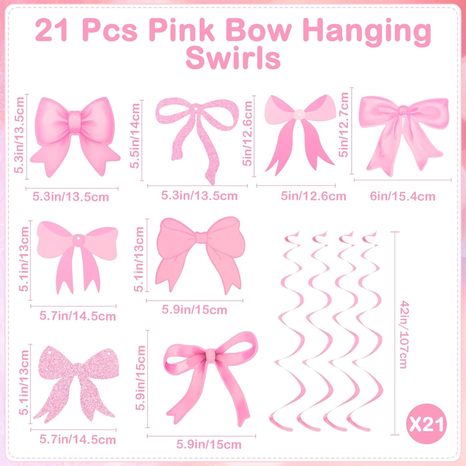 Pink Happy Birthday Bow Banner with 21 Spiral Bows