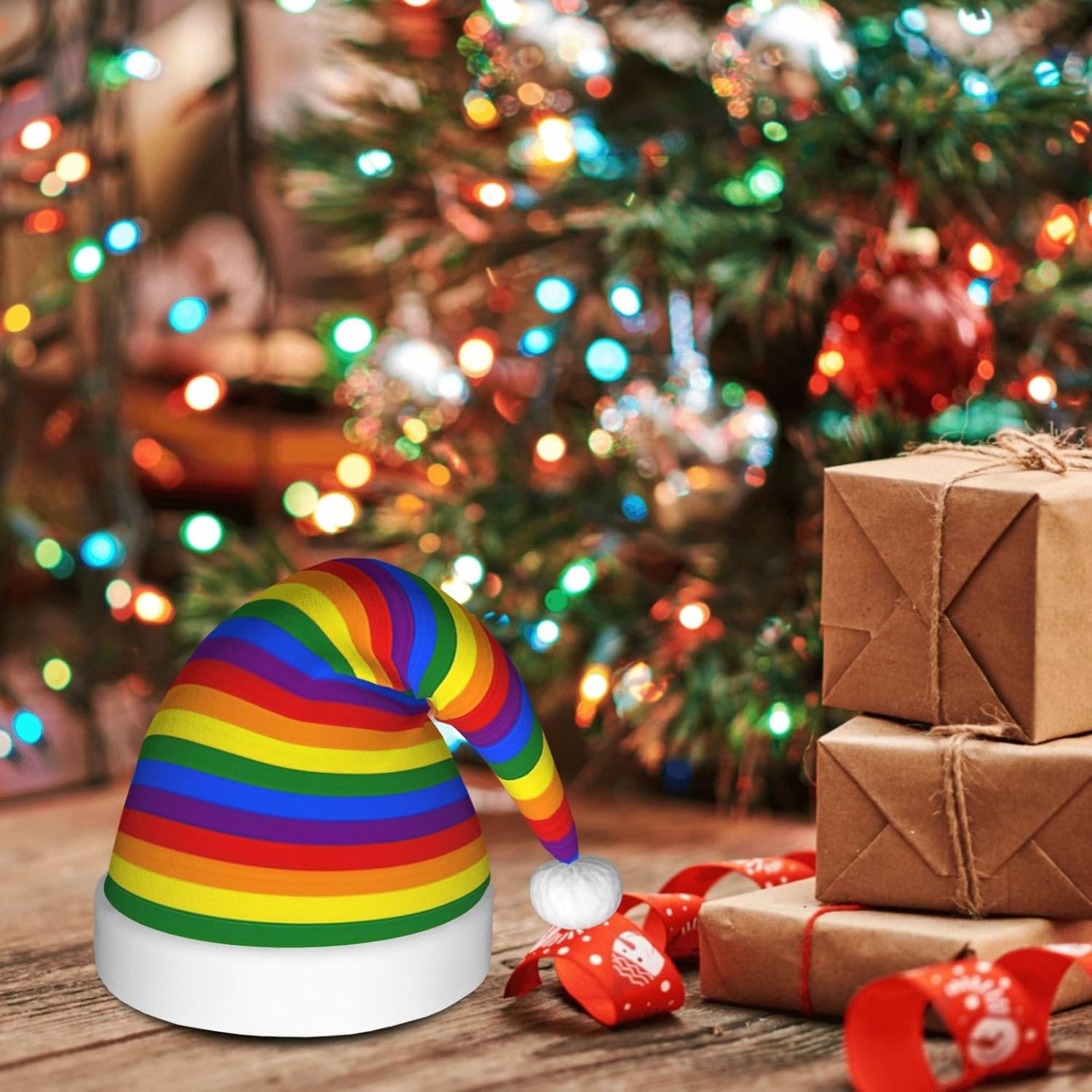 QINZHENG Personalized Rainbow Santa Hat