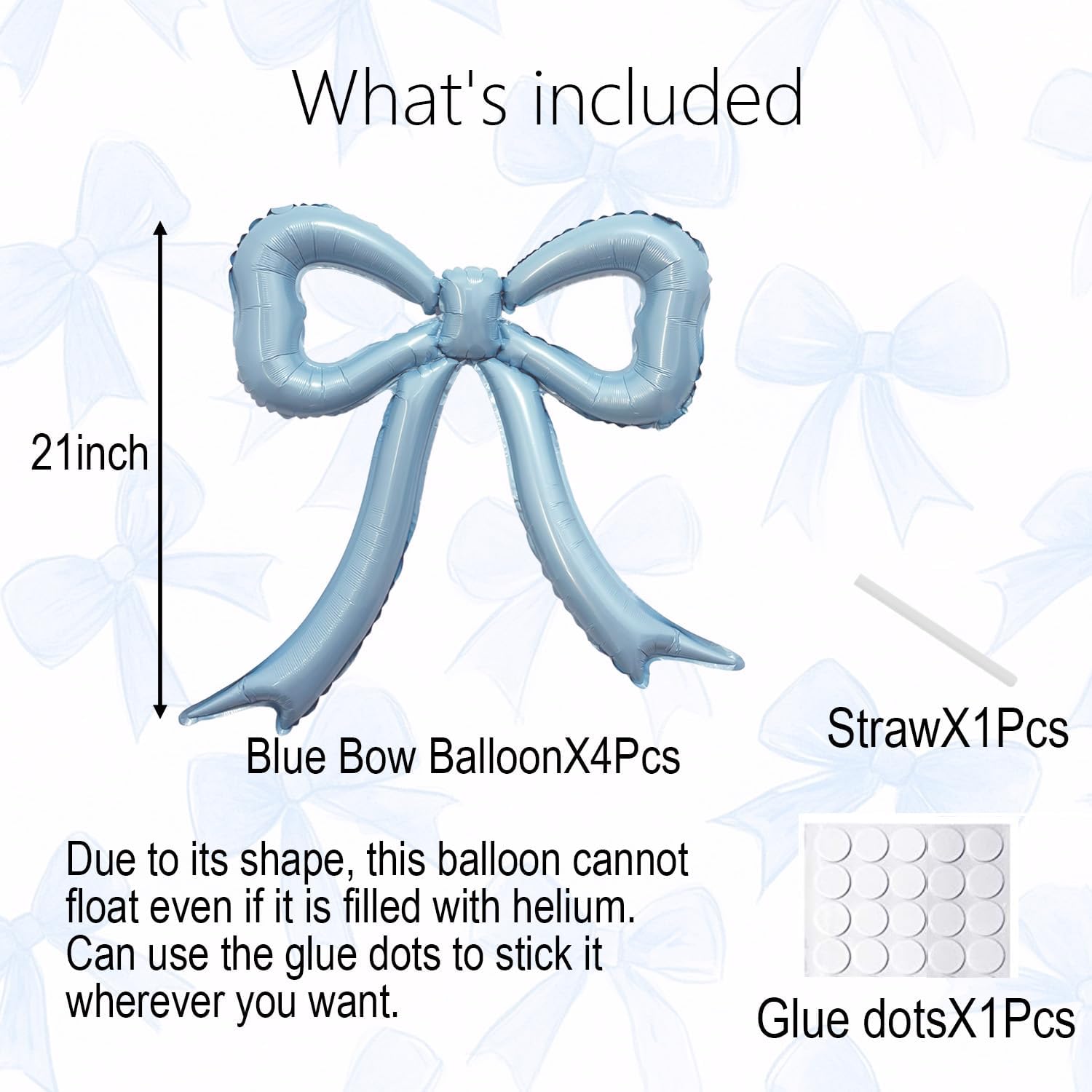 4pcs Dusty Blue Bow Foil Balloons Set