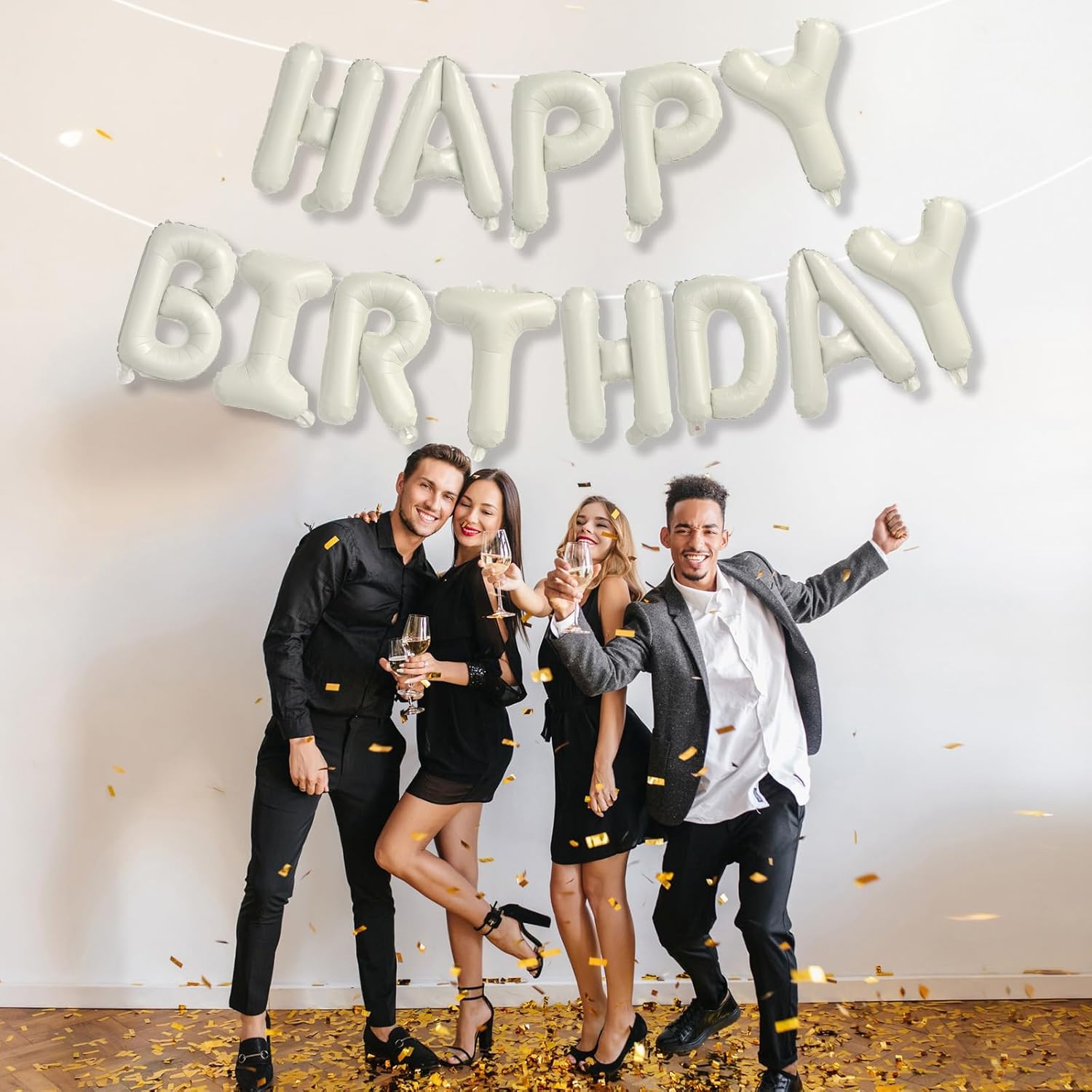 Cream Happy Birthday Balloon Banner Set 16 Inch 13pcs Foil Balloons