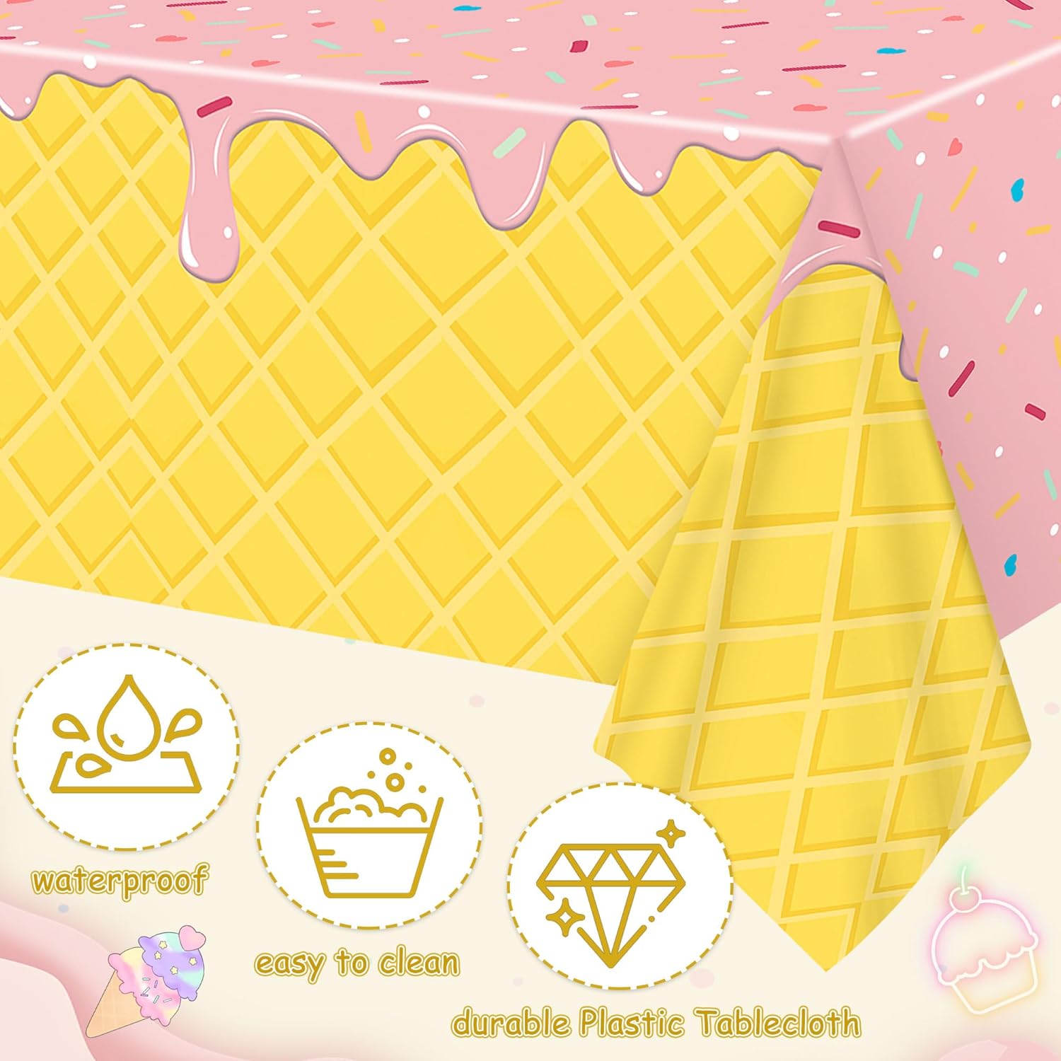 3 Pack Ice Cream Themed Tablecovers for Parties