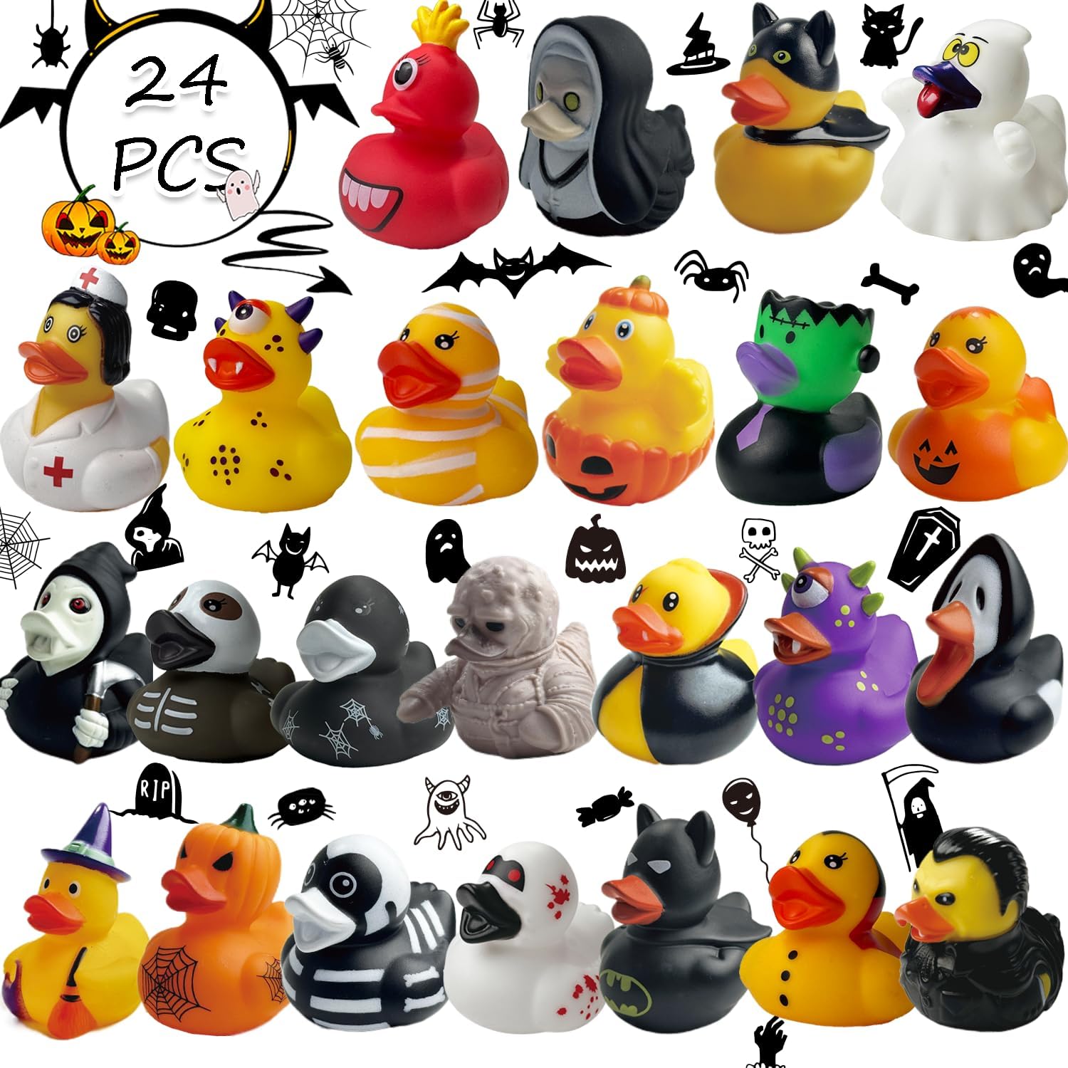 24 Piece Halloween Rubber Ducks Set