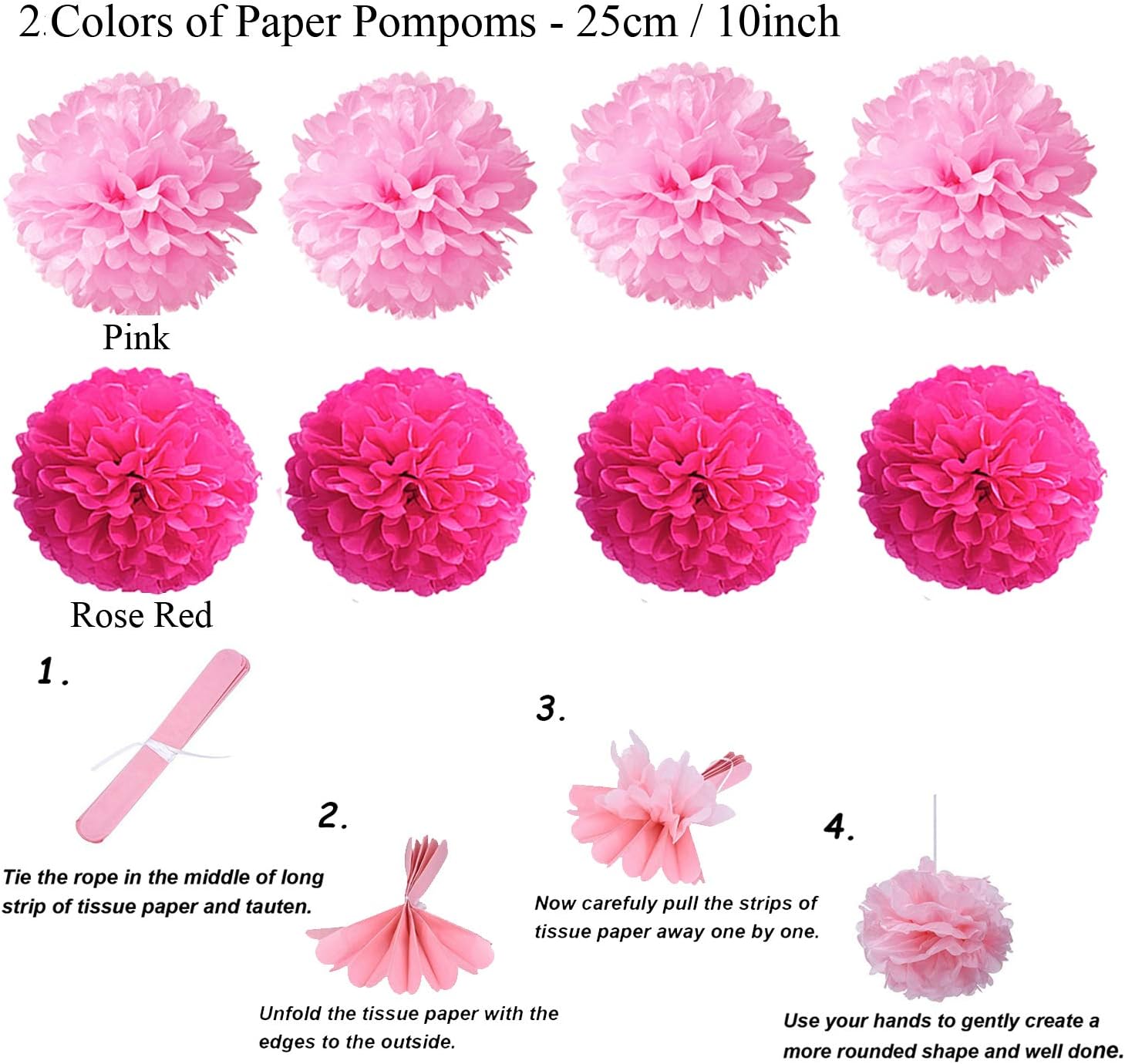 ZERODECO 21 Pcs Pink Paper Fans and Pom Poms Decorations