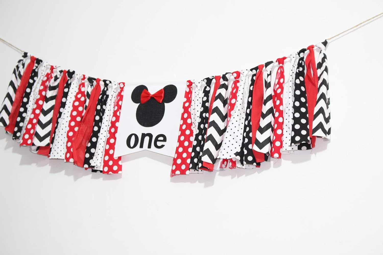 Red and Black Minnie Bow First Birthday Banner