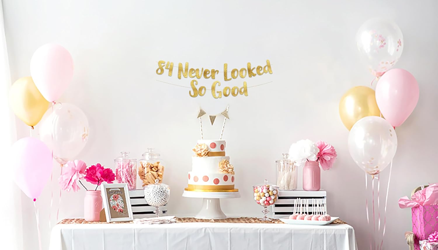 84th Anniversary Gold Glitter Banner - Classy Party Decoration