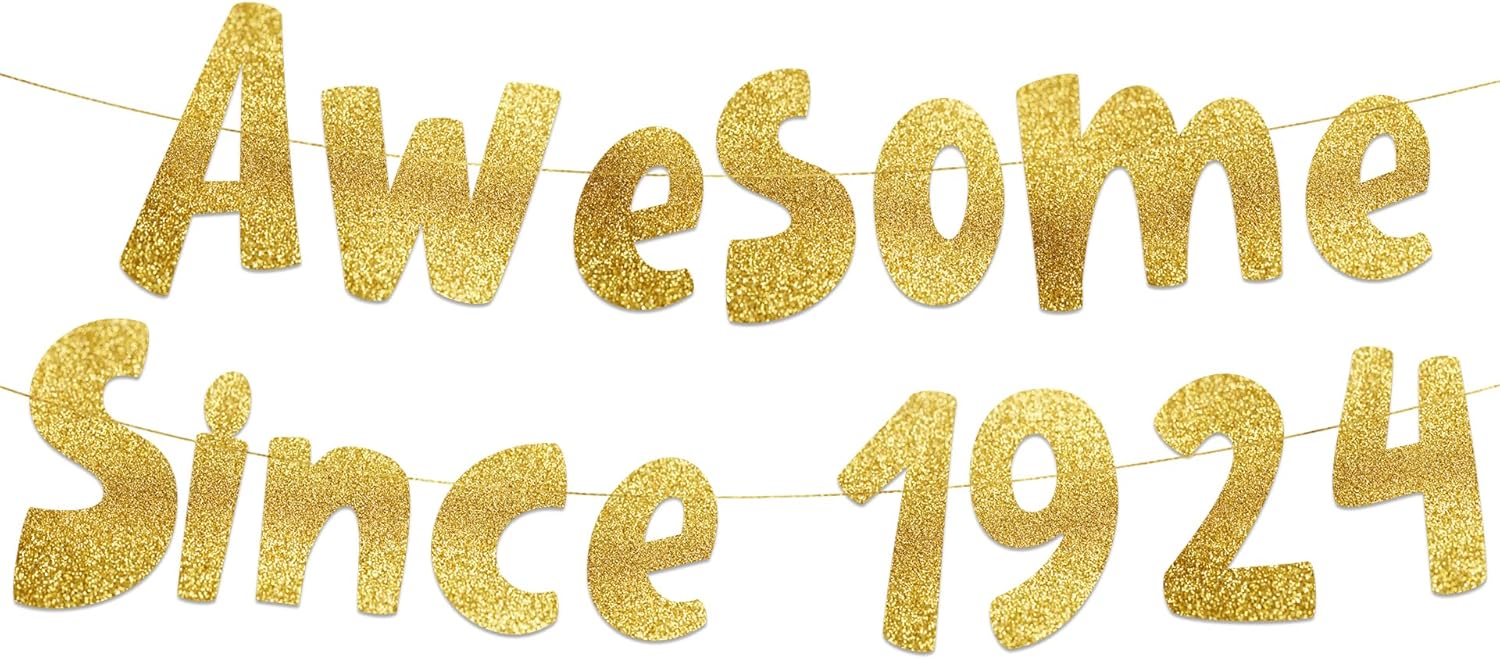 Awesome Since 1924 Gold Glitter Banner 101st Birthday Decor