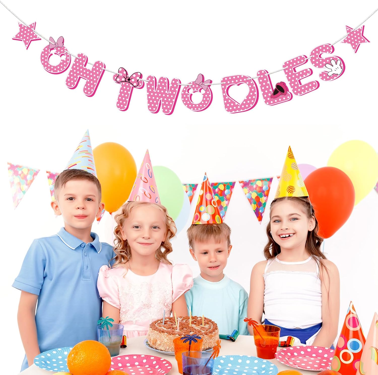 Halodete 2nd Birthday Banner Cartoon Mouse Decorations