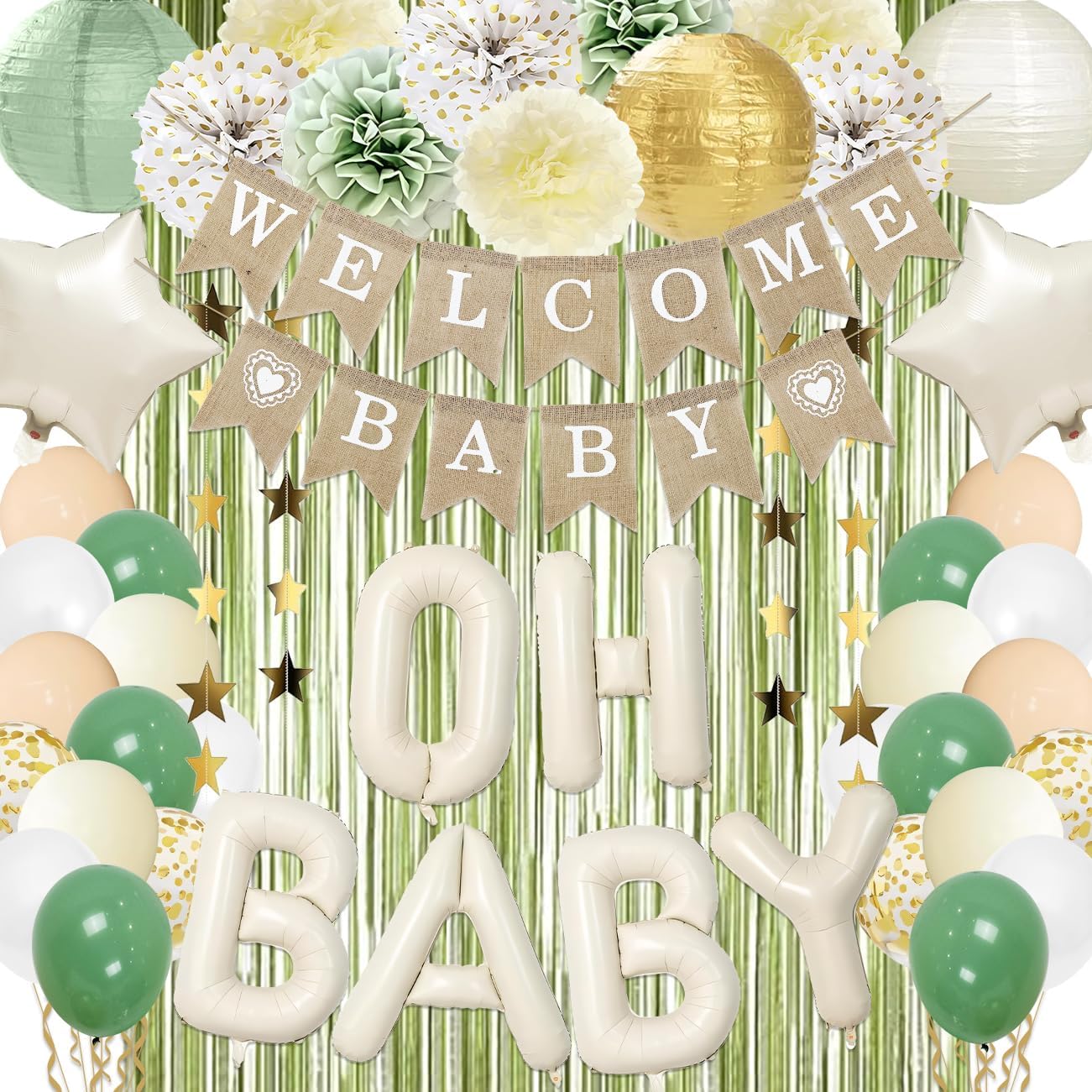 Sage Green Baby Shower Decorations Set