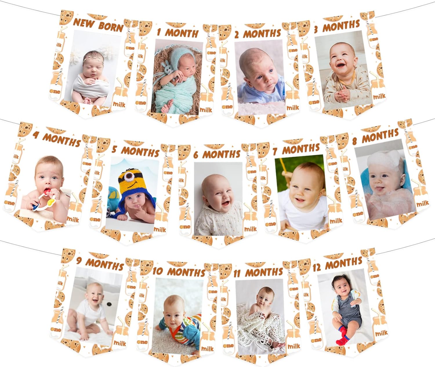 Sursurprise 1st Birthday Cookie and Milk Photo Banner for Kids