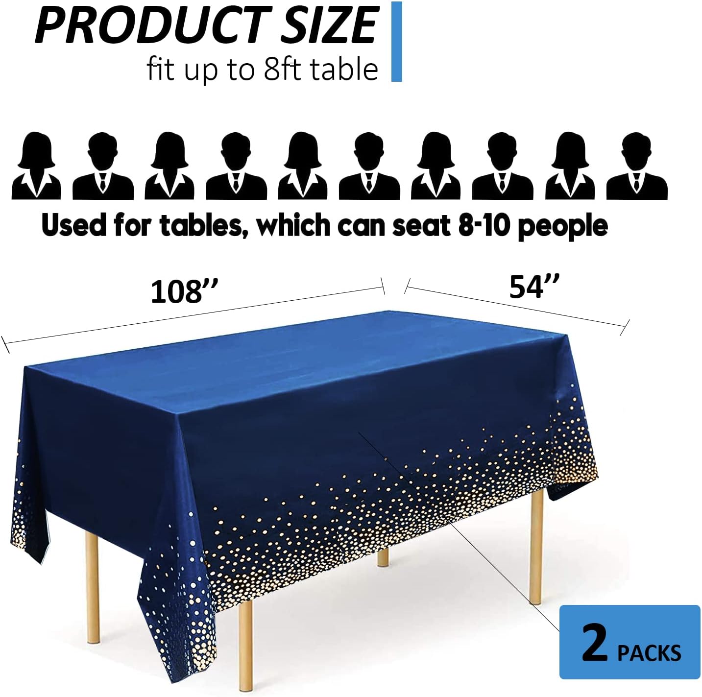 2 Pack Navy Blue Dot Confetti Tablecloths for Parties