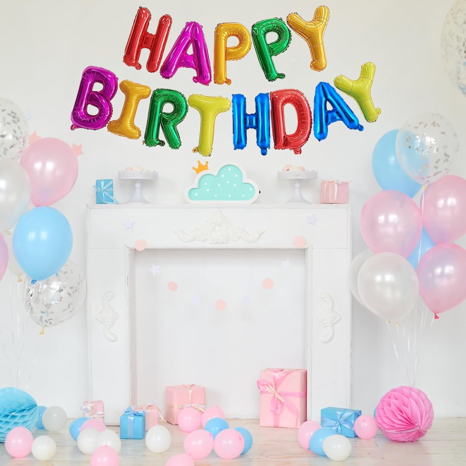 Rainbow Happy Birthday Balloons Banner 16 Inch Decorations