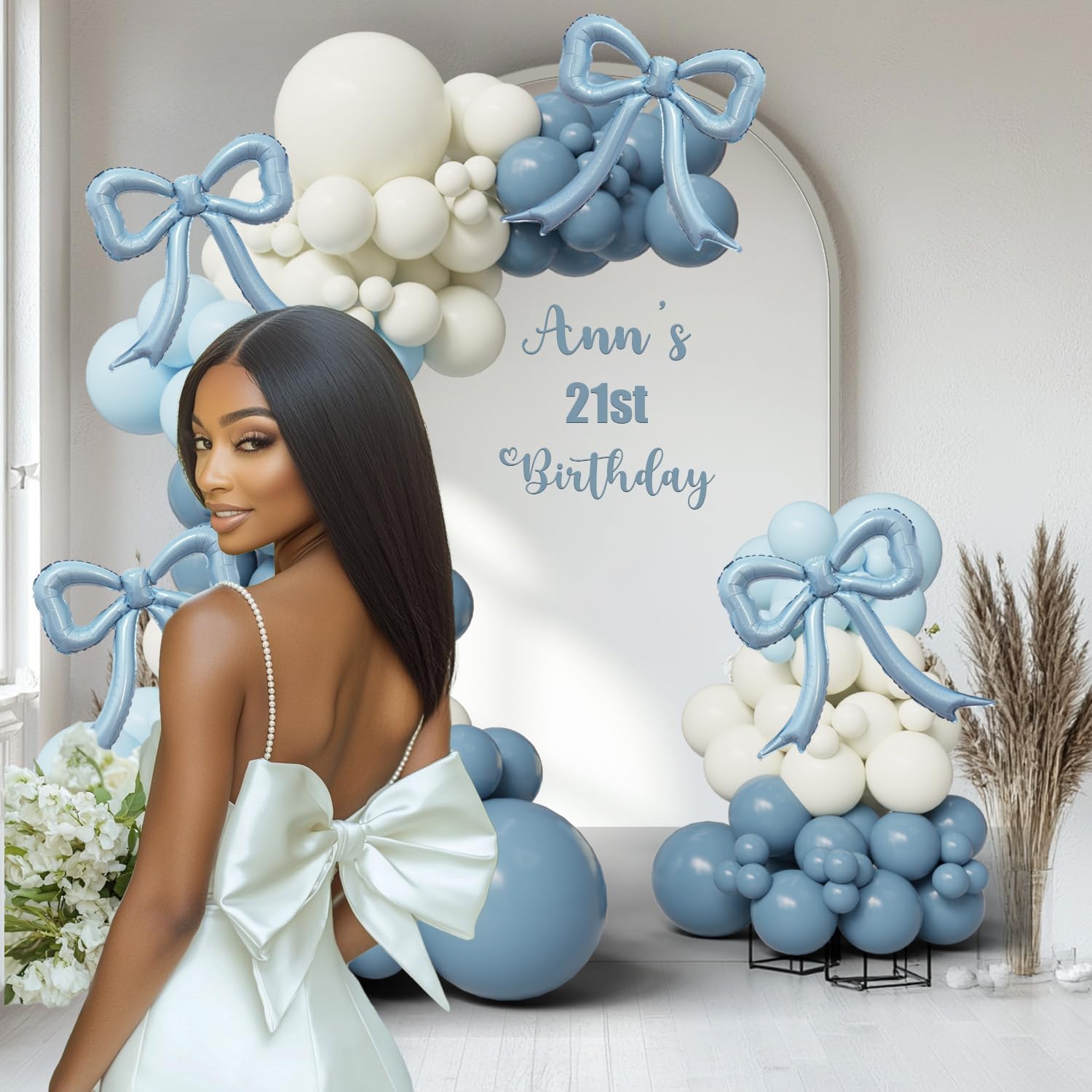 4pcs Dusty Blue Bow Foil Balloons Set