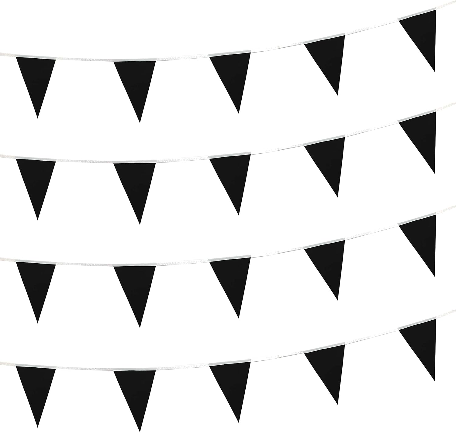 100 Feet Solid Black Pennant Banner Flags Bunting Set for Events