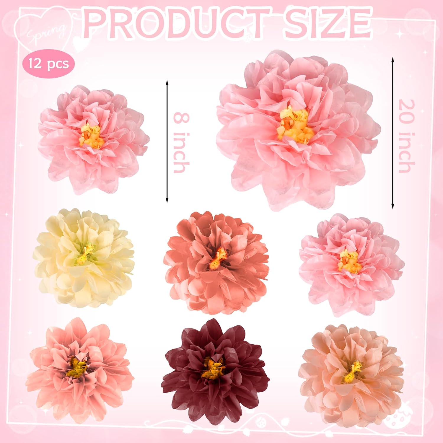 12 Pcs Large Mexican Tissue Flowers 20 8 Fiesta Decorations