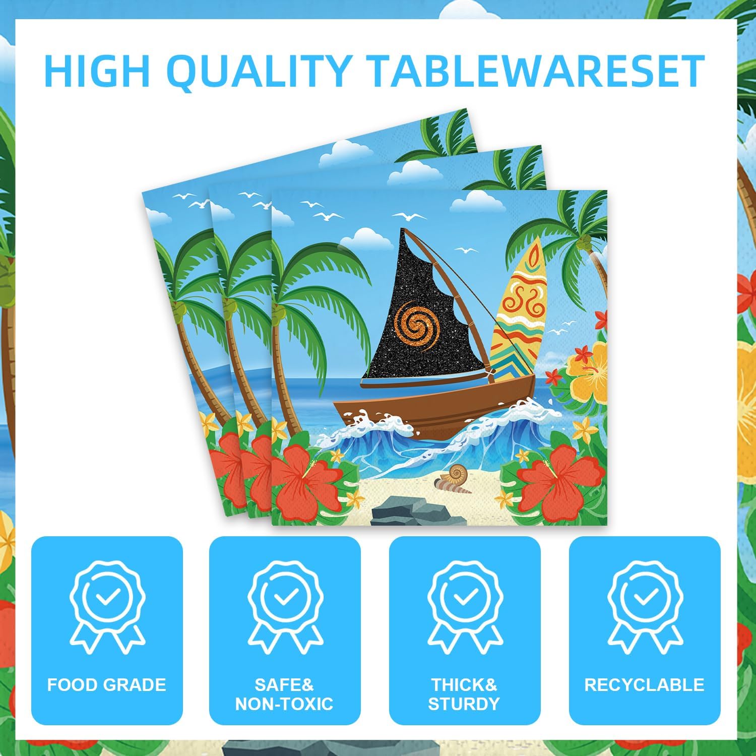 42Pcs Moana Party Supplies Set with Banner Plates Napkins Tablecloth