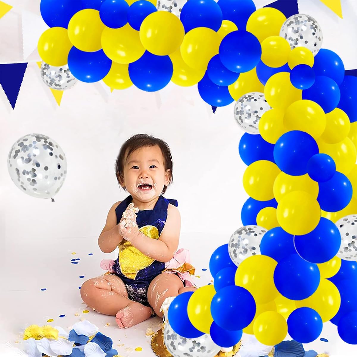 Royal Blue and Yellow Balloons Garland Arch 122PCS Decor Set