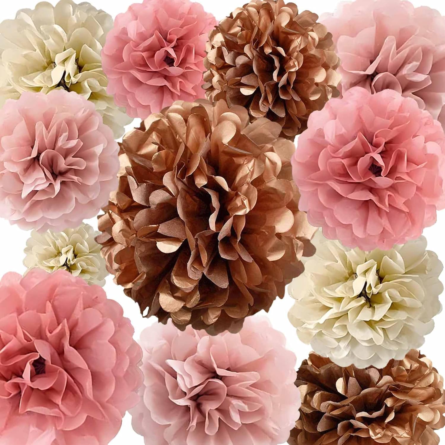Rose Gold Blush Pink Tissue Paper Pom Poms 12Pcs