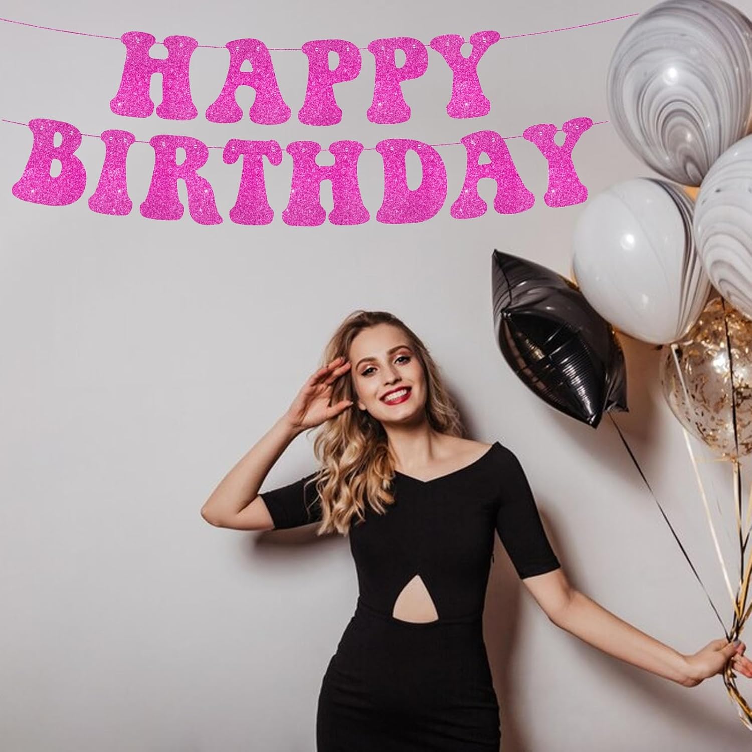 Glitter Hot Pink Birthday Banner for Girls Party