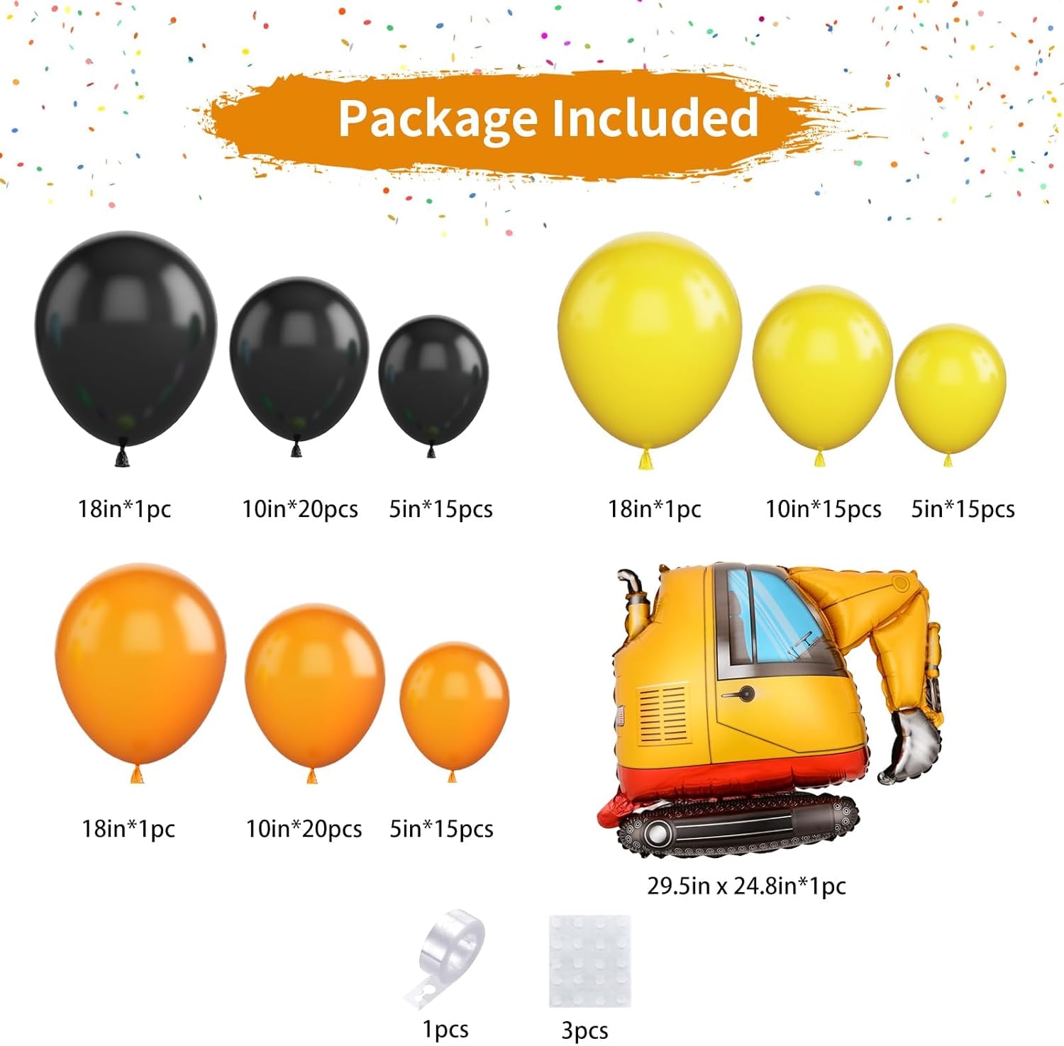 Construction Party Balloon Garland Kit with Truck Foil Balloon