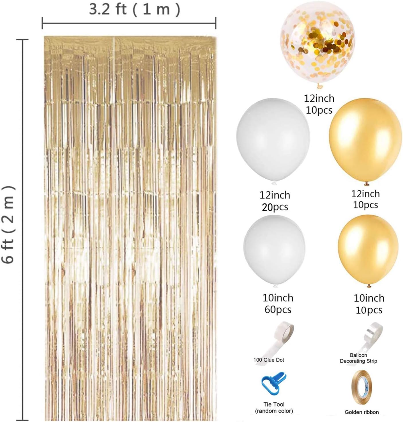JOYYPOP White Gold Balloon Garland Kit with Tinsel Curtain