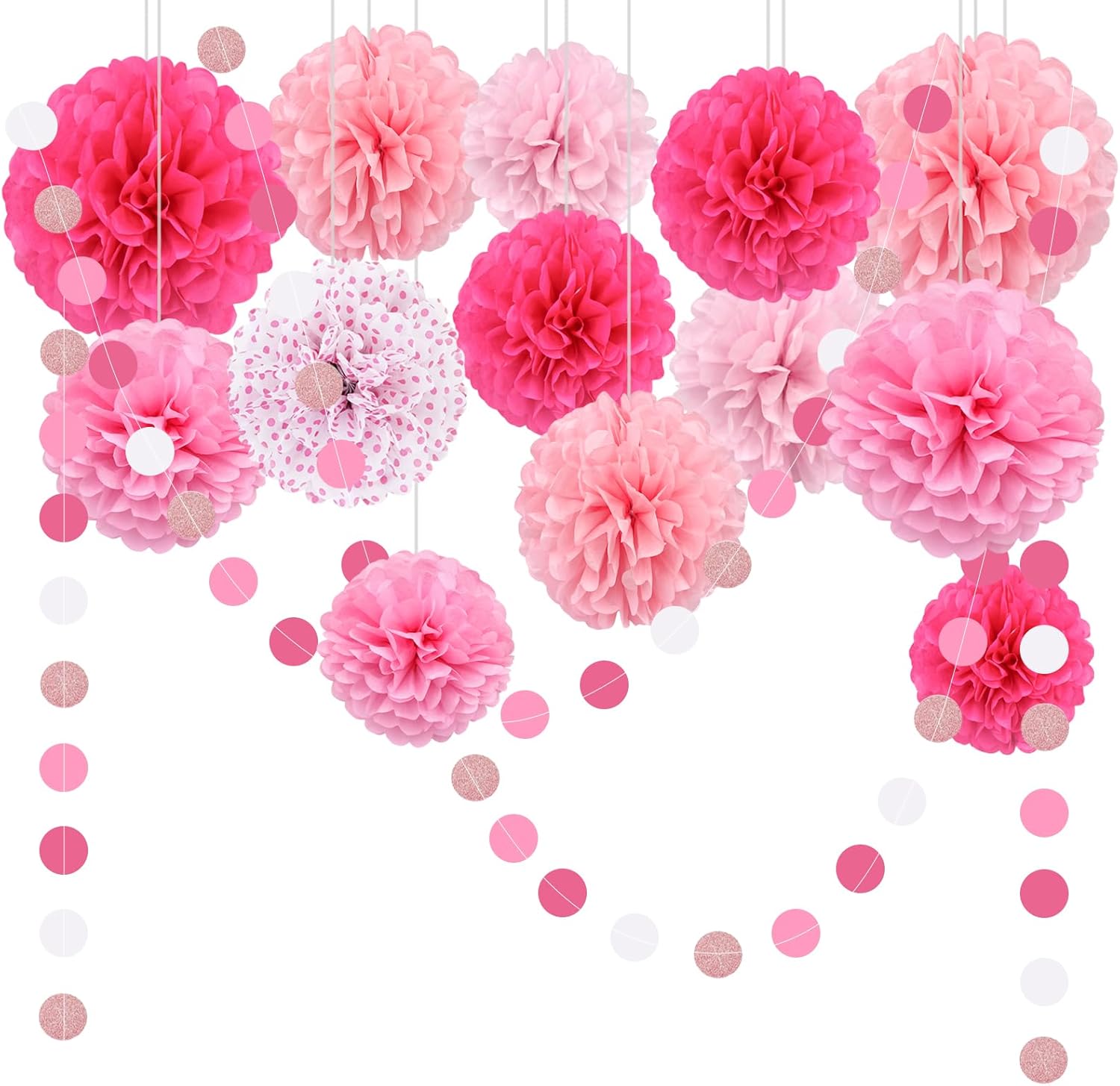 Pink Party Decorations Set with Pom Poms and Garland